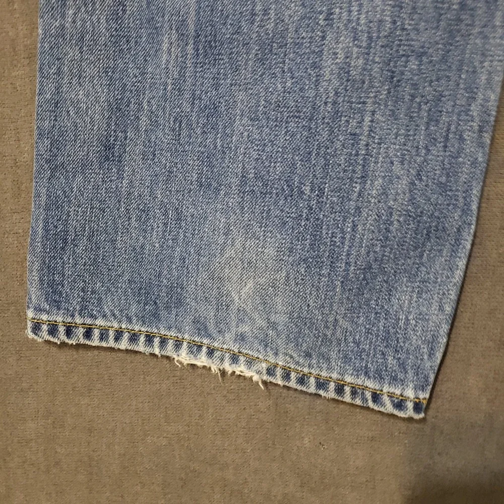Gap 1969 Slim Jeans Mens 38x30 Blue Medium‎ Wash Cotton Denim Distressed Hem